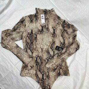 NWT! Large - Express Bodysuit - Snakeskin Print - Super Soft Mock Turtleneck